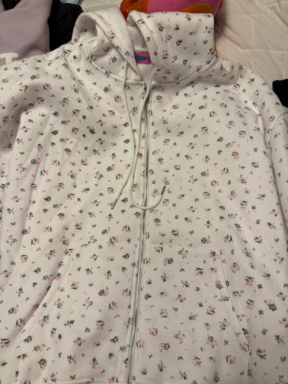 Edikted Cream Ditsy Floral Zip-Up Hoodie/NWT - Picture 2 of 4